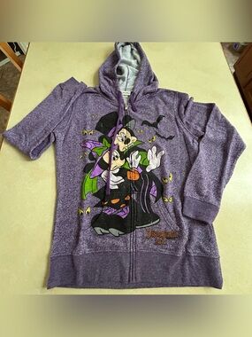 Authentic Disney Parks, Halloween Mickey & Minnie Purple ZipUp Hoodie Sweater M